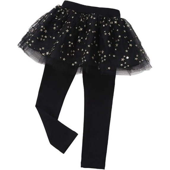 Little Girls Footless Leggings with Tutu Ruffle Twinkle Star Skirt Stretchy Cotton Pantskirt