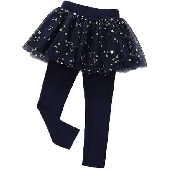 Little Girls Footless Leggings with Tutu Ruffle Twinkle Star Skirt Stretchy Cotton Pantskirt