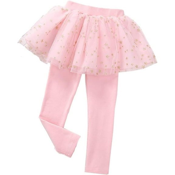 Little Girls Footless Leggings with Tutu Ruffle Twinkle Star Skirt Stretchy Cotton Pantskirt