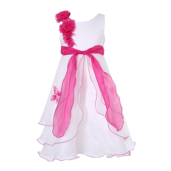 Little Girls Fuchsia White Floral Accent Overlaid Dress 4/5