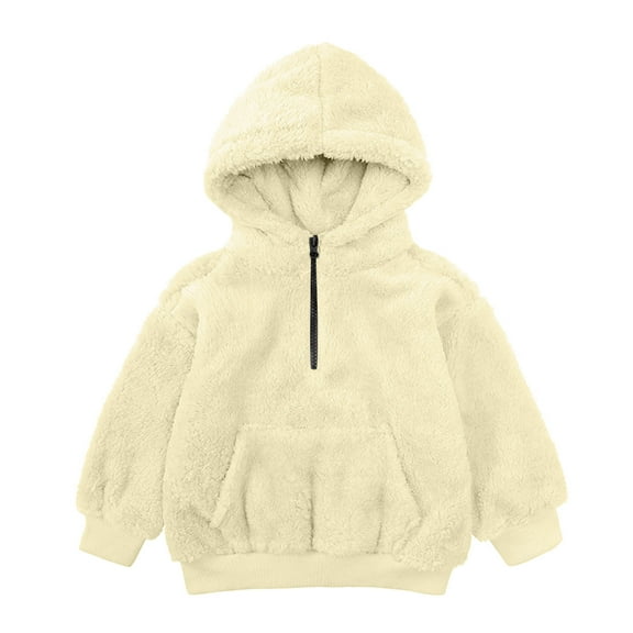 Little Girls Fuzzy Hoodies With Pocket Half Zip Up Pullover Sweater Warm Loose Sherpa Fleece Hooded Sweatshirt (12 Months, Yellow)