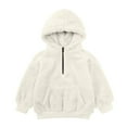 thumbnail image 1 of Little Girls Fuzzy Hoodies With Pocket Half Zip Up Pullover Sweater Warm Loose Sherpa Fleece Hooded Sweatshirt (9 Months, Beige), 1 of 6
