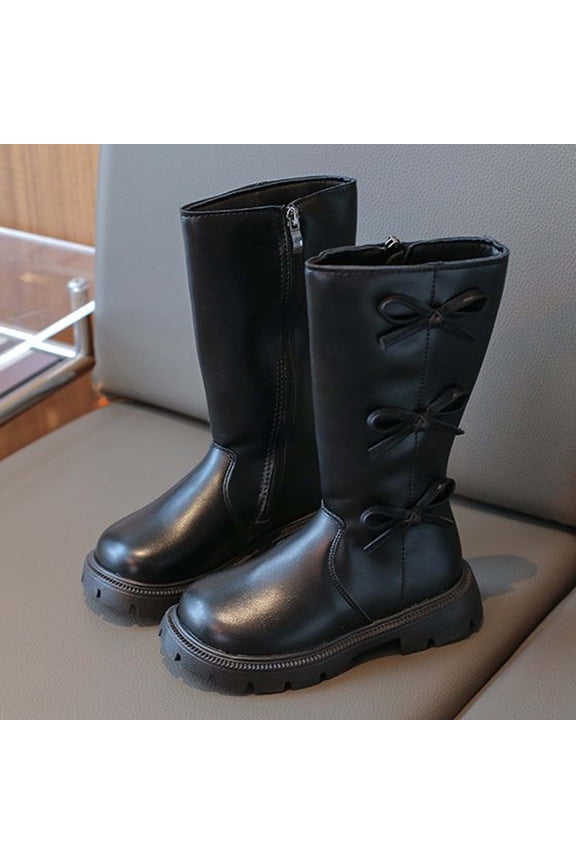 Little Girls Girls Kids Children Youth Winter Long Martin Boots with Side Bow English Style Mid Calf Ankle Boots for Everyday