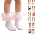 thumbnail image 1 of Little Girls Glitter Organza Big Ruffle Socks, Frilly Sheer Mesh Ankle Dress Socks, Sparkly Princess Socks for Party, Birthday, Holiday Outfits, Assorted Shiny Trim Colors Pink XS, 1 of 7
