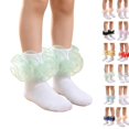 thumbnail image 1 of Little Girls Glitter Organza Big Ruffle Socks, Frilly Sheer Mesh Ankle Dress Socks, Sparkly Princess Socks for Party, Birthday, Holiday Outfits, Assorted Shiny Trim Colors Light Green L, 1 of 7