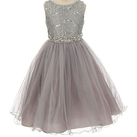 Little Girls Gorgeous Shiny Tulle Beaded Sequin Rhinestone Belt Flowers Girls Dresses Silver 4 (M3B4K0)