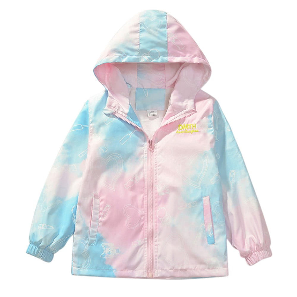 Little Girls Gradient Color Rain Jackets Lightweight Windproof Hoodie Jacket Kids Waterproof Windbreaker 4 14 Years