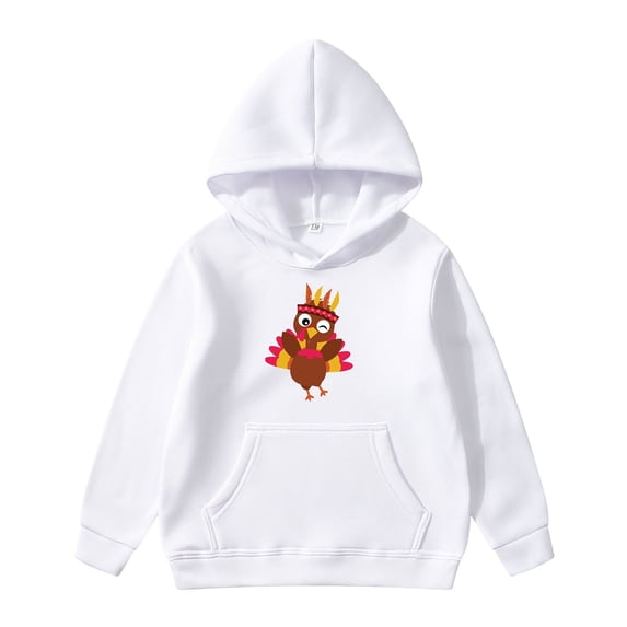 Little Girls Graphic Hoodie Thanksgiving Turkey Print Long Sleeved Children's Hoodie with Pocket Decorative Hoodie Pullovers Tops Size 5-6T,White