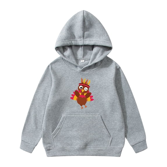 Little Girls Graphic Hoodie Thanksgiving Turkey Print Long Sleeved Children's Hoodie with Pocket Decorative Hoodie Pullovers Tops Size 7-8T,Gray