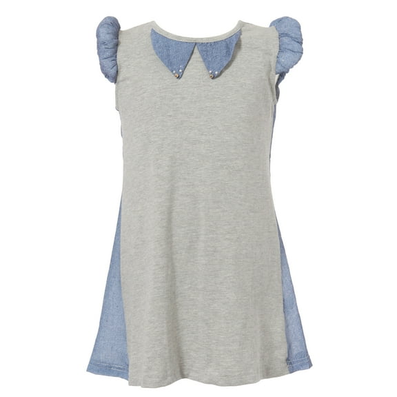 Little Girls Grey Blue Special Rounded Sleeve Knit Dress 2/3