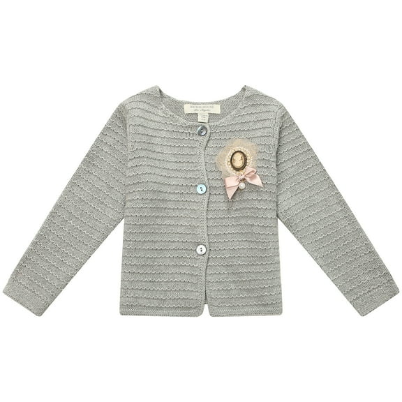 Little Girls Grey Bow Knit Brooch Button Cardigan Sweater 2/3