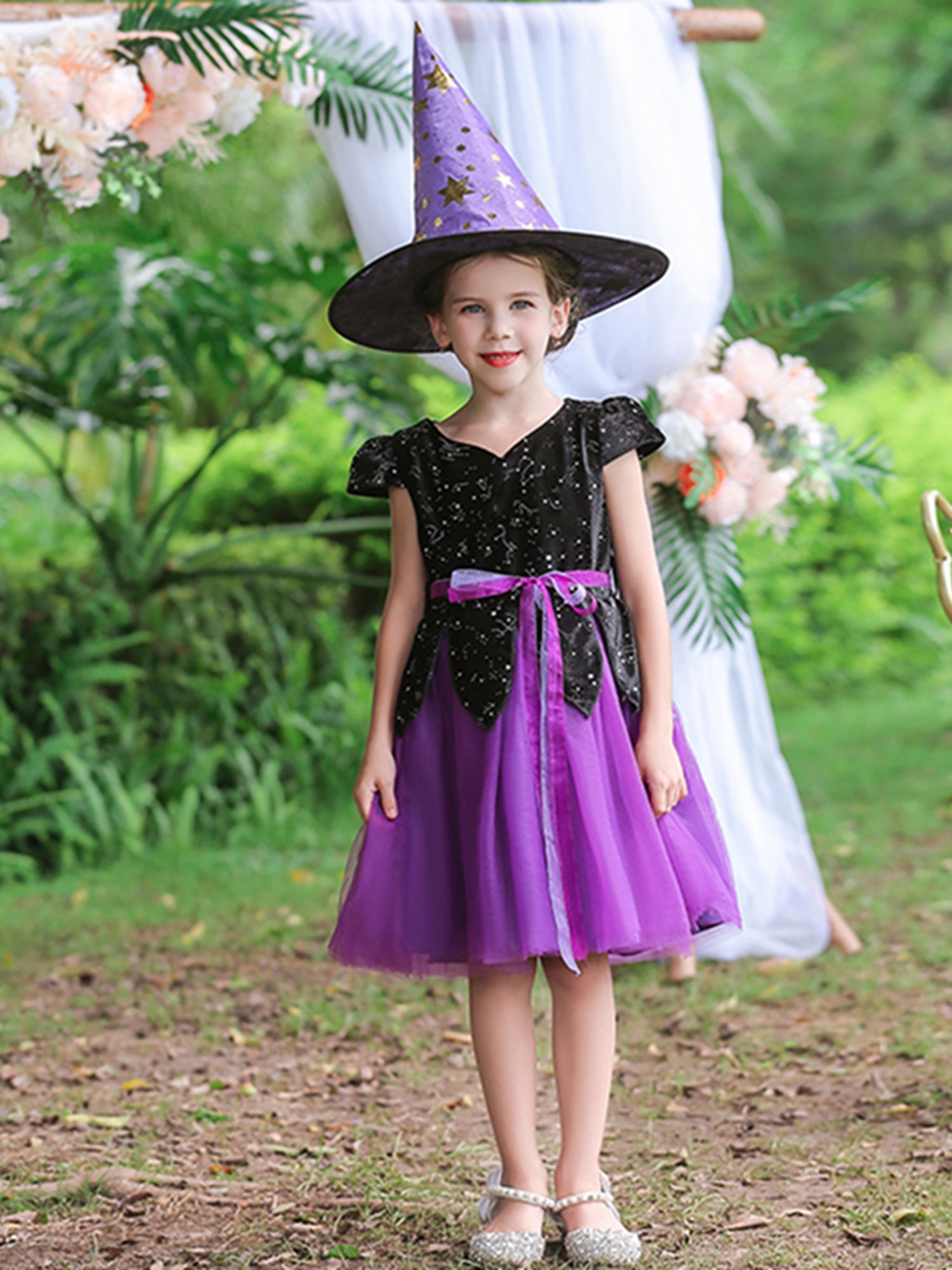 Little Girls Halloween Costume Kids Short Sleeve Stars Print Tulle