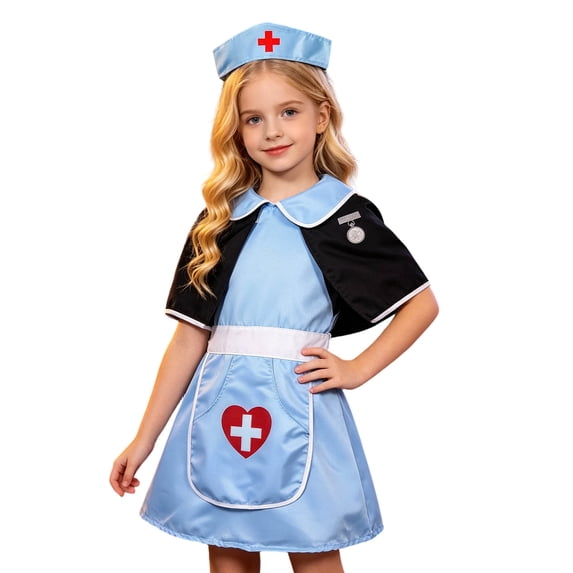 Little Girls Halloween Dress Nurse Style Girls Dress For Halloween School Stage Performances Birthday Dress Up 2 To 7Y
