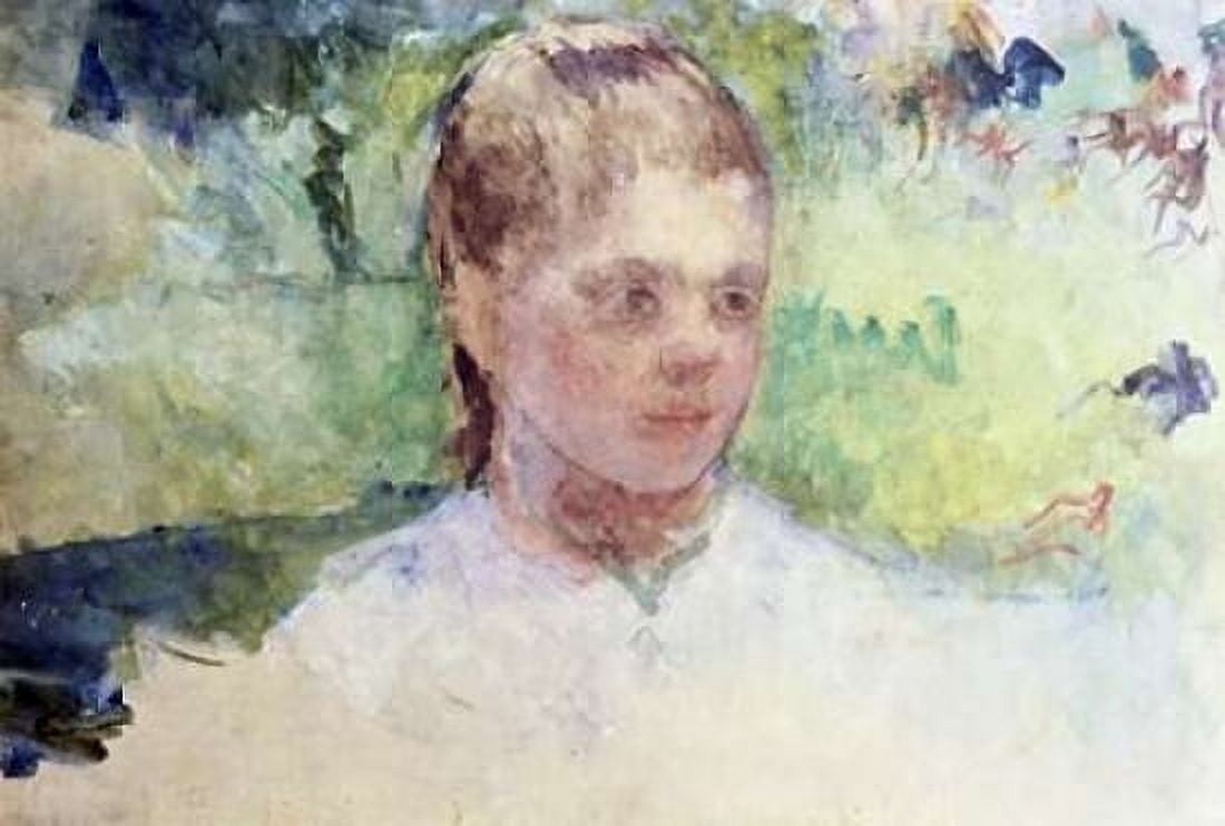 Little Girls Head - Green Background Canvas Art - Mary Cassatt (20 x 28)