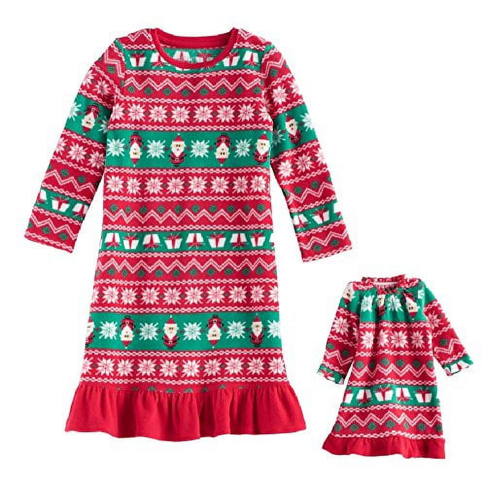 Little Girls' Holiday Fleece Fair Isle Santa Nightgown with 18 inch