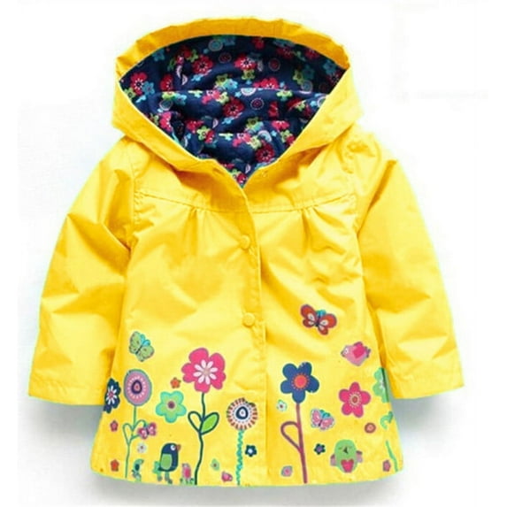 Little Girls Hoodie Jacket Pretty Flowers Pattern Button-Down Coat Waterproof Windbreaker