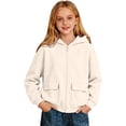 thumbnail image 1 of Little Girls Hoodie Pure Color Long Sleeved Hooded Pullover Jacket Loose Fit Casual Fall Pullovers Size 5-6T,Beige, 1 of 4
