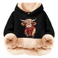 thumbnail image 1 of Little Girls Hoodies Sweatshirts Girls Lined Hoodie Cute Print Sweatshirt Warm Pullover Top Cozy Youth Outerwear Black 5T-6T, 1 of 5