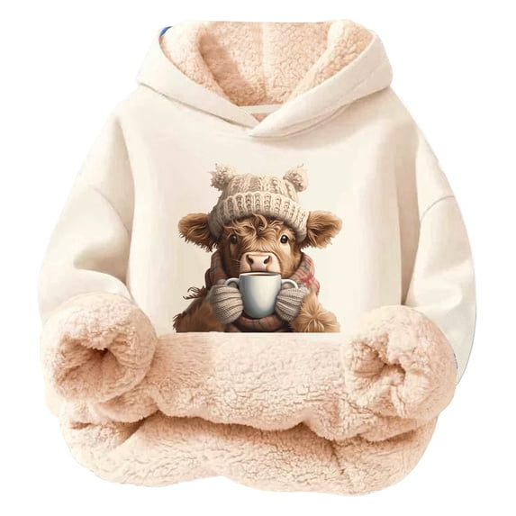 Little Girls Hoodies with Print Designs Long Sleeved Sweatshirt Tops Size 7-8T , Beige