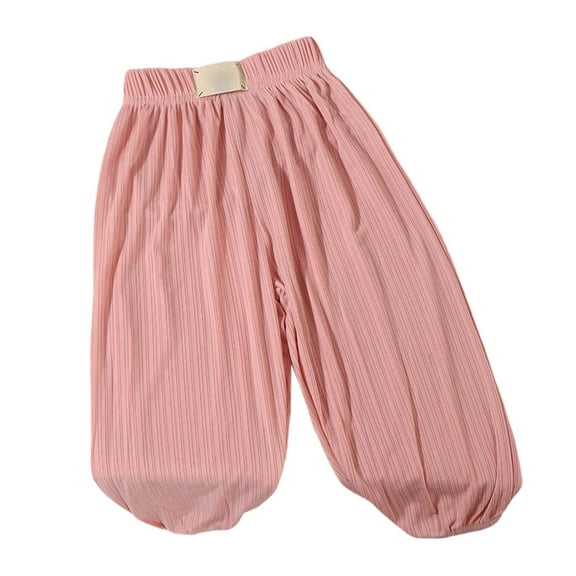 Little Girls Ice Silk Pants Elastic High Waisted Casual Trousers for Kids Summer Flowy Stretchy Pants Size 5-6T