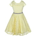 thumbnail image 1 of Little Girls Illusion Lace Top Stone Belt Easter Flower Girl Dress Yellow 6 (J19KS88), 1 of 4