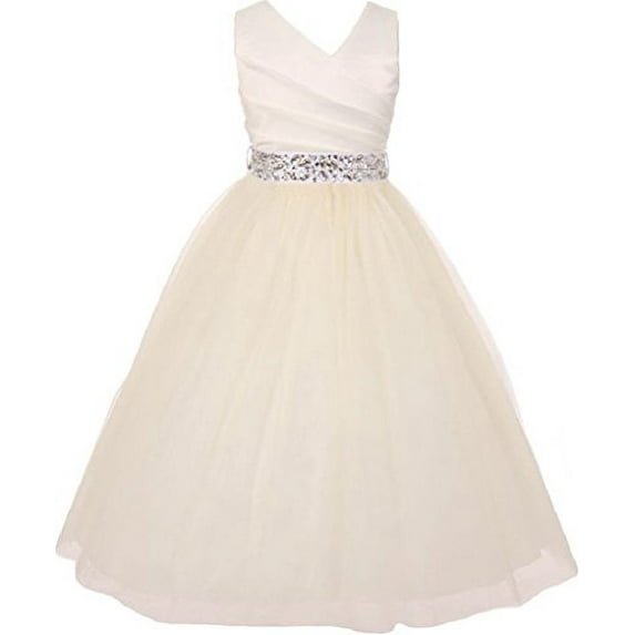 Little Girls Ivory Rhinestone Belt Communion Flowers Girls Dresses White 4 (MB27K6)