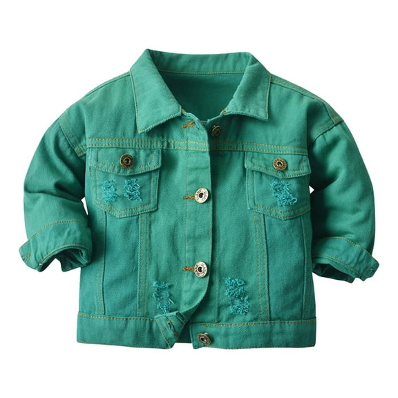Little Girls Jean Jacket Baby Basic Denim Coat Toddler Long Sleeve Button Down Tops Ripped Cowboy Outerwear