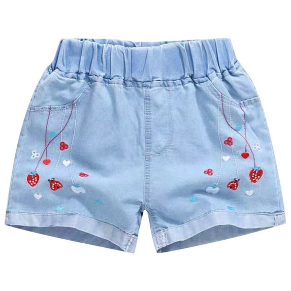 XUNKUSGA Little Girls Jean Shorts Floral Cut Off Denim Shorts Elastic Waist Drawstring Shorty Shorts With Pockets for Teen Girls 3-11 Years