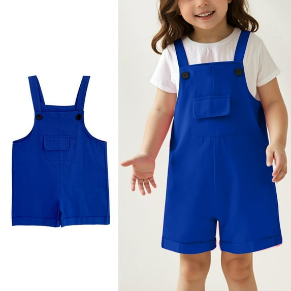 Little Girls Jumpsuit Sleeveless Comfortable Blue Suspenders with Pockets for Daily Wear Toddler Girl Jumpsuit 6-7 Years