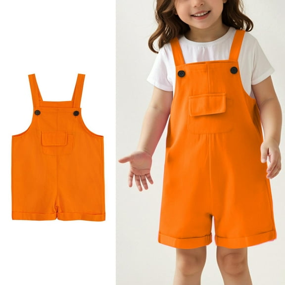Little Girls Jumpsuits Rompers Casual School Romper Orange Rompers with Pockets Spring Fall Romper Girls Jumpers Size 4-5 Years