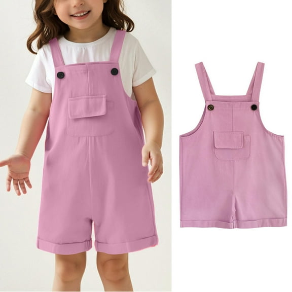 Little Girls Jumpsuits Rompers Comfortable Purple Romper with Pockets Spring Fall Romper Girls Summer Clothes 6-7 Years