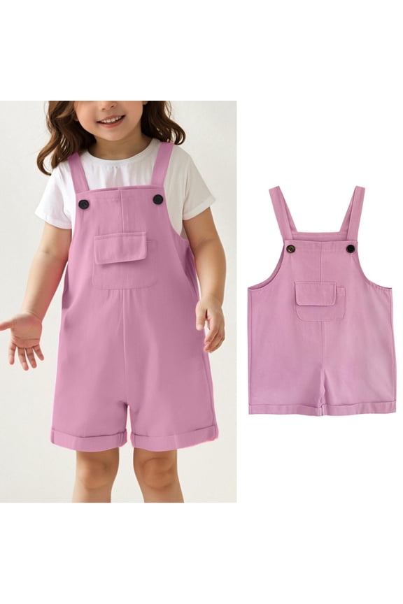 Little Girls Jumpsuits Rompers Comfortable Purple Romper with Pockets Spring Fall Romper Girls Summer Clothes 6-7 Years