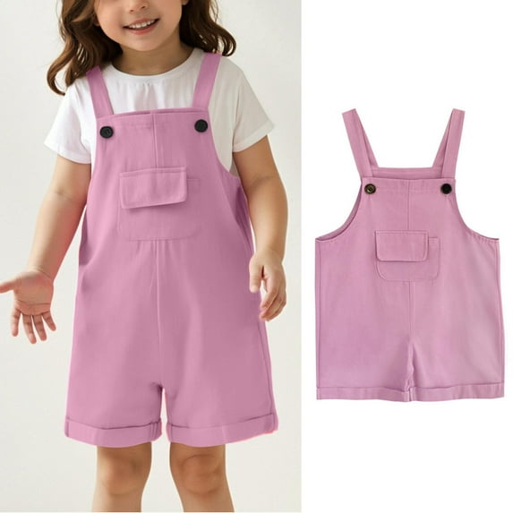 Little Girls Jumpsuits Rompers Comfortable Purple Romper with Pockets Spring Fall Romper Girls Summer Clothes 6-7 Years