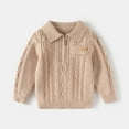 thumbnail image 1 of Little Girls Khaki Cable Knit Cotton Sweater - 5 Years, Half Zip Polo Collar, Soft Breathable, Moisture-Wicking for School/Casual, 1 of 7