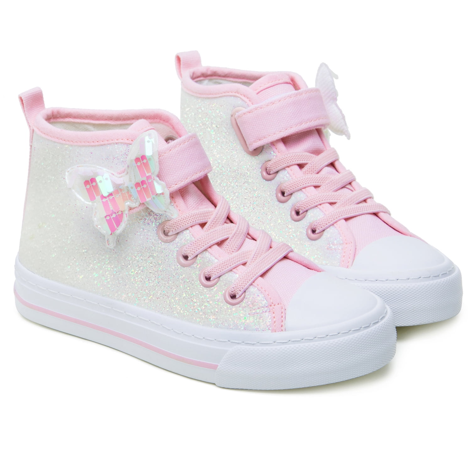 Little Girls Kids Canvas Shoes Glitter Sneakers Toddler Sparkle Lace Up High Top Hook and Loop