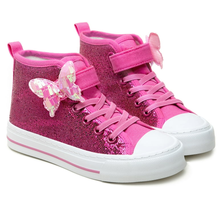 Toandon Little Girls Glitter Canvas Shoes, Lightweight High Top
