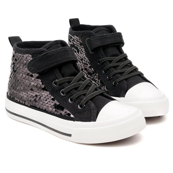 Little Girls Kids Canvas Shoes Sneakers for Toddler Boys Color Change Flipping Sequins Glimmer Glitter Sparkle Lace Up High Top Hook and Loop Straps Non Slip Lightweight Casual Black Size 11