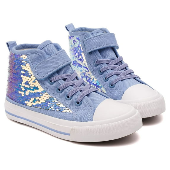Little Girls Kids Canvas Shoes Sneakers for Toddler Boys Color Change Flipping Sequins Glimmer Glitter Sparkle Lace Up High Top Hook and Loop Straps Non Slip Lightweight Casual Blue Size 12