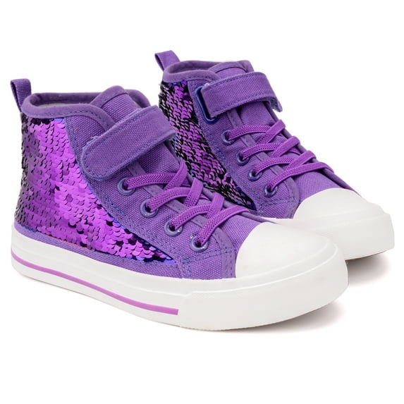 Little Girls Kids Canvas Shoes Sneakers for Toddler Color Change Flipping Sequins Glimmer Glitter Sparkle Lace Up High Top Hook and Loop Straps Non Slip Lightweight Casual Purple Size 3