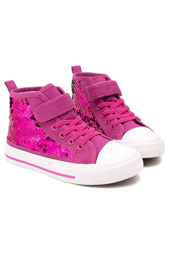 Little Girls Kids Canvas Shoes Sneakers for Toddler Color Change Flipping Sequins Glimmer Glitter Sparkle Lace Up High Top Hook and Loop Straps Non Slip Lightweight Casual Pink Size 13