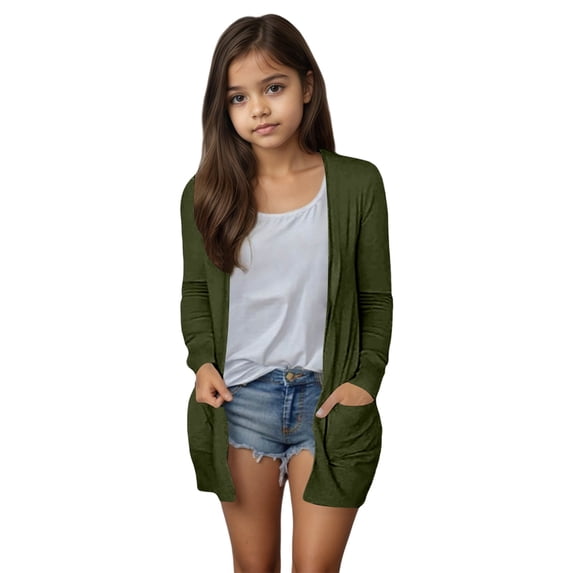 Little Girls Kids Cardigan With Pocket Solid Color Soft Outdoor Casual Outerwear Coat Kids Size 7-8T