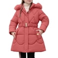 thumbnail image 1 of Little Girls Kids Jackets Detachable Hooded Zip Up Solid Color With Belt Winter Casual Outerwear Coat Kids Size 7-8T, 1 of 5