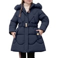 thumbnail image 1 of Little Girls Kids Jackets Detachable Hooded Zip Up Solid Color With Belt Winter Casual Outerwear Coat Kids Size 7-8T, 1 of 5