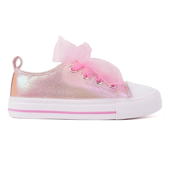 Little Girls Kids Sneakers Bowknot Pearl Ribbon Canvas Shoes Pink Classic Sparkle Low Top Lace Up Glimmer Glitter Lightweight Size 9