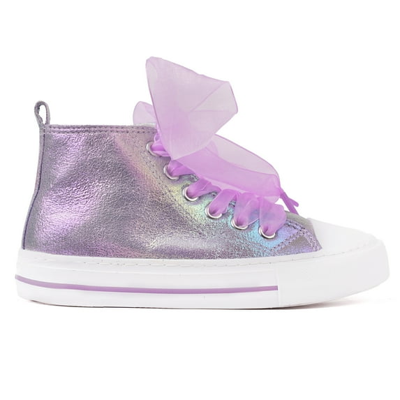 Little Girls Kids Sneakers Bowknot Pearl Ribbon Canvas Shoes Glitter Walking Shoes Toddler Sparkle Lace Up Glimmer Lightweight High Top Purple Size 9