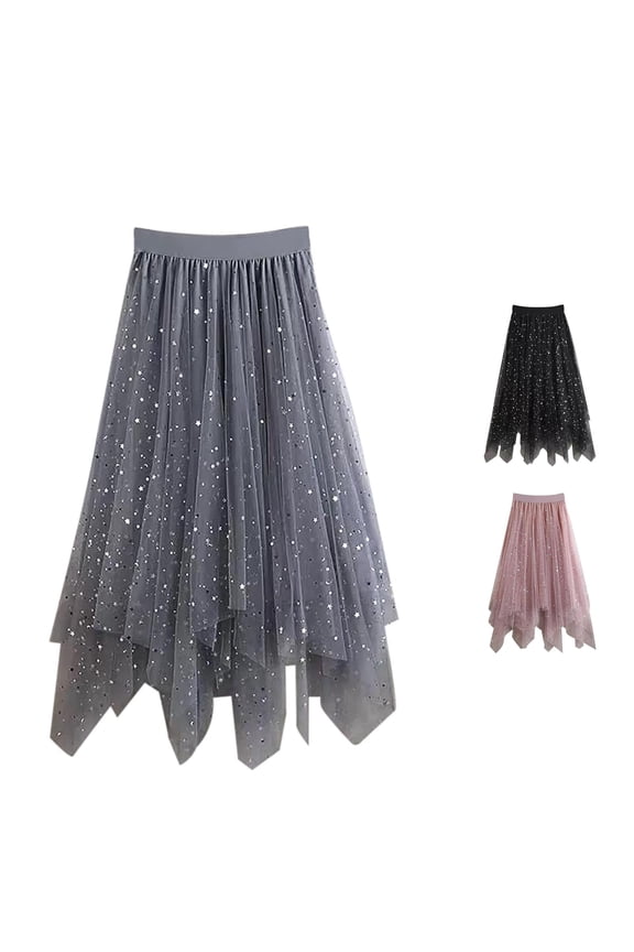 Little Girls Kids Star Sequin Skirts for Long Sequin Skirt Tutu High Low Skirt Sparkly Layered Elastic Waist A Line Skirt Flannel Girls 6-7 Years