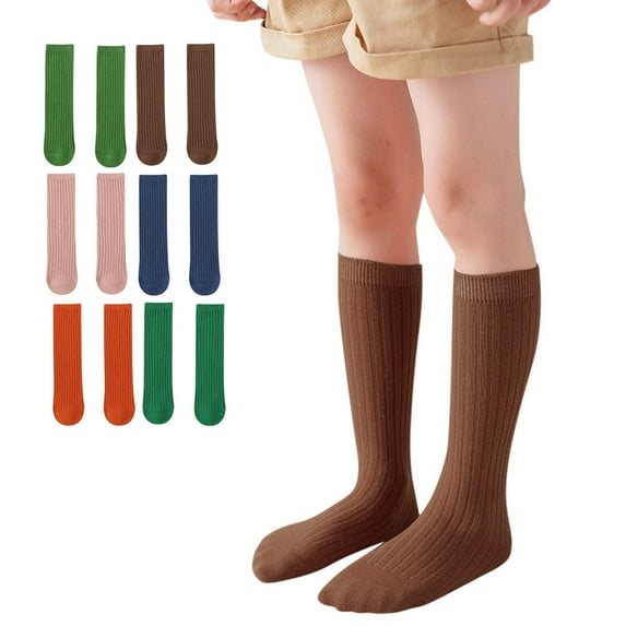 Little Girls Knee High Socks Solid Color Stripes Socks Cotton Soft Crew Socks Kids Boot Socks Cute Knee High Stocking For Girls 1 Pair