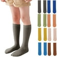 thumbnail image 1 of Little Girls Knee High Socks Stripes Socks Solid Color Cotton Casual Socks Toddler Girl Snow Boots Cute Uniform Socks For Kids Girls 1 Pair, 1 of 5