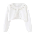 thumbnail image 1 of Little Girls Knit Cardigan Sweater Casual Summer Fall Outerwear Kids Girls With Rhinestone Clothes White Size 7-8T, 1 of 8