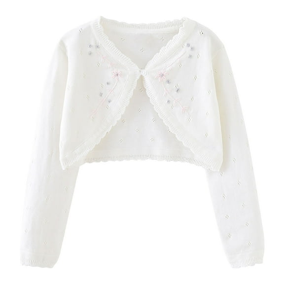 Little Girls' Knit Long Sleeve Button Closure Bolero Cardigan Open Front Shrug Knitted Cardigans Cotton Solid Colour Bolero